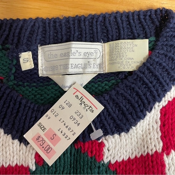 Vintage Talbots checkered geometric hand knit sweater womens small Deadstock - Picture 6 of 6